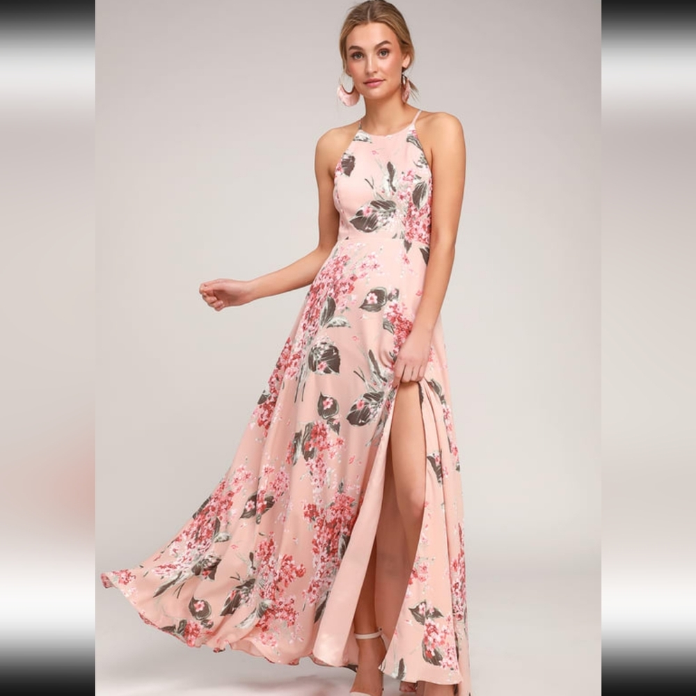Lulus Daley Blush Floral Print Sleeveless Maxi Dress